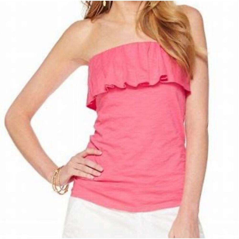 Lilly Pulitzer Wiley Tube Top Lipstick Pink Ruffle Pima Cotton | Women's Size M
